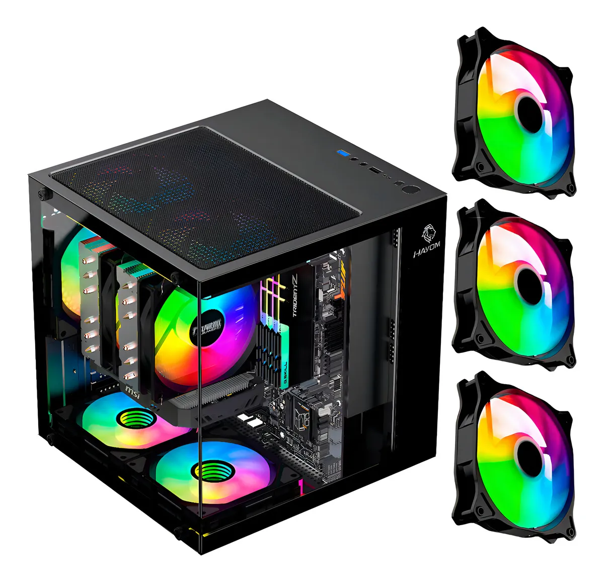 Mini Gabinete Gamer GB1787 Preto com 3 Fans RGB