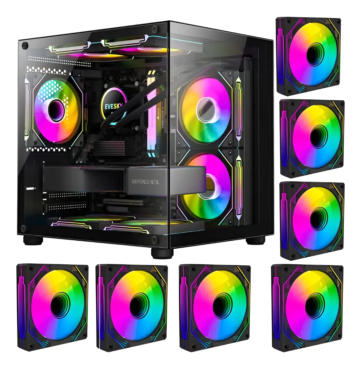 Gabinete Gamer Hayom Aquario com 7 Fans LED RGB
